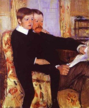 Oil portrait Painting - Portrait of Alexander Cassatt and His Son Robert 1885 by Cassatt,Mary