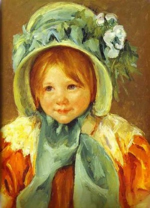 Oil green Painting - Sara in a Green Bonnet. c. 1901 by Cassatt,Mary