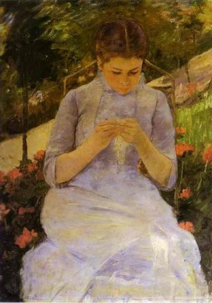 Oil woman Painting - Sewing Woman  ca 1880-1882 by Cassatt,Mary