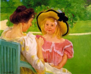 Oil cassatt,mary Painting - Simone and Her Mother in a Garden 1904 by Cassatt,Mary