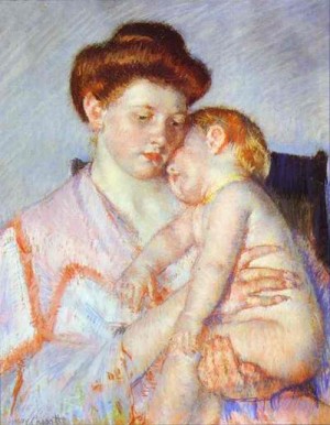 Oil baby Painting - Sleepy Baby. c. 1910 by Cassatt,Mary