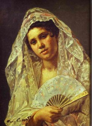 Oil cassatt,mary Painting - Spanish Dancer Wearing a Lace Mantilla. 1873 by Cassatt,Mary