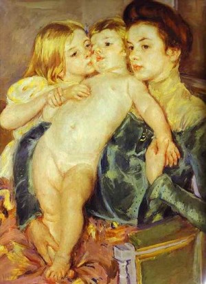 Oil the Painting - The Caress. 1902 by Cassatt,Mary
