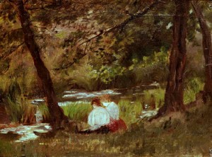  Photograph - Two Women Seated by a Woodland Stream   1869 by Cassatt,Mary