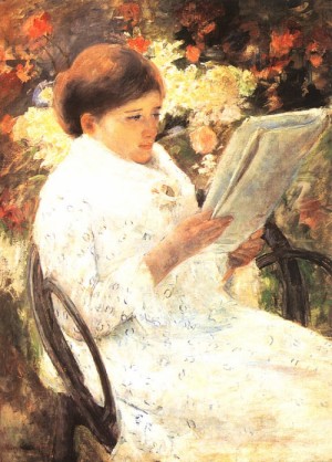 Oil woman Painting - Woman Reading in a Garden  1880 by Cassatt,Mary