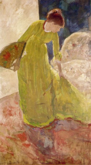 Oil woman Painting - Woman Standing, Holding a Fan 1878-79 by Cassatt,Mary