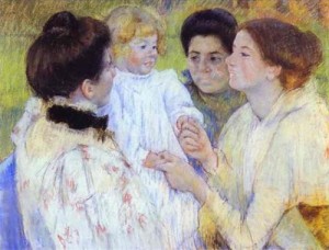 Oil cassatt,mary Painting - Women Admiring a Child  1897 by Cassatt,Mary