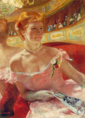 Oil cassatt,mary Painting - Ydia in a Loge Wearing a Pearl Necklace  1879 by Cassatt,Mary