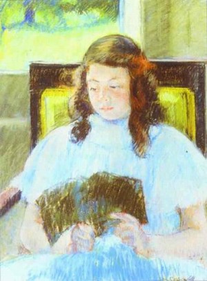 Oil girl Painting - Young Girl Reading. c.1908 by Cassatt,Mary