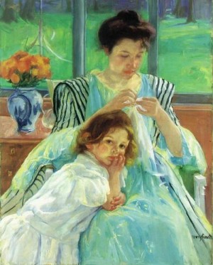 Oil cassatt,mary Painting - Young Mother Sewing.1902. by Cassatt,Mary