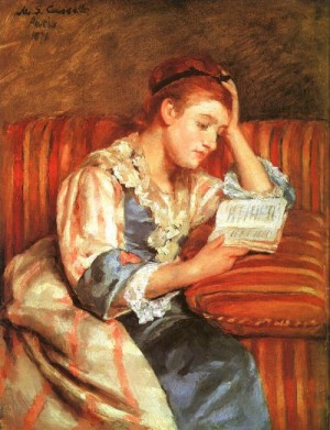 Oil cassatt,mary Painting - Young Woman Reading 1876 by Cassatt,Mary