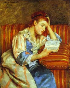 Oil woman Painting - Young Woman Reading. 1876 by Cassatt,Mary