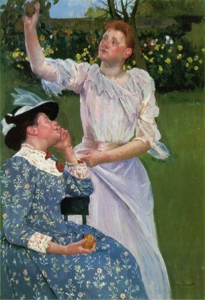 Oil cassatt,mary Painting - Young Women Picking Fruit by Cassatt,Mary