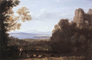Oil claude lorrain Painting - claude11-Landscape with Apollo and Mercury  1660 by Claude Lorrain