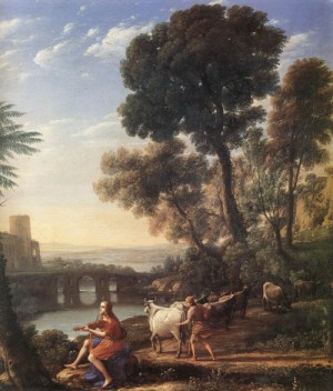 Oil landscape Painting - Landscape with Apollo Guarding the Herds of Admetus   1645 by Claude Lorrain