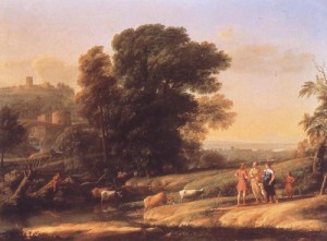 Oil landscape Painting - Landscape with Cephalus and Procris Reunited by Diana  1645 by Claude Lorrain