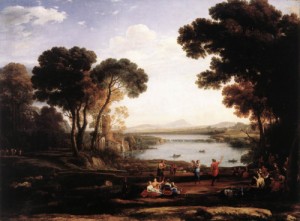 Oil claude lorrain Painting - Landscape with Dancing Figures (The Mill)  1648 by Claude Lorrain