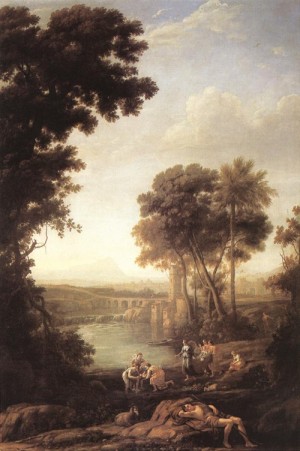 Oil claude lorrain Painting - Landscape with the Finding of Moses   1637-39 by Claude Lorrain