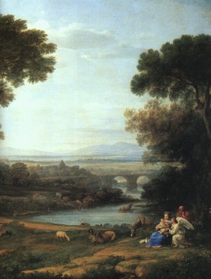 Oil claude lorrain Painting - Landscape with the Rest on the Flight into Egypt (detail)   1666 by Claude Lorrain
