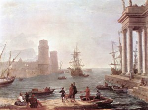 Oil claude lorrain Painting - Port Scene with the Departure of Ulysses from the Land of the Feaci   1646 by Claude Lorrain