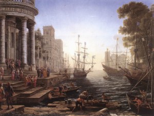 Oil claude lorrain Painting - Port Scene with the Embarkation of St Ursula   1641 by Claude Lorrain