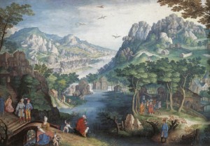 Oil coninxloo,gillis van Painting - Mountain Landscape with River Valley and the Prophet Hosea by Coninxloo,Gillis van