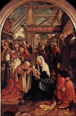Oil cornelisz van oostsanen,jacob Painting - Triptych of the Adoration of the Magi 1517 by Cornelisz Van Oostsanen,Jacob