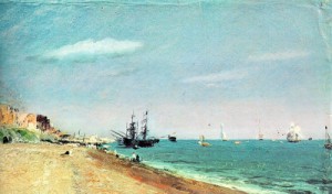 Oil oil Painting - Brighton Beach with Colliers, 1824, oil on paper, by Constable,John