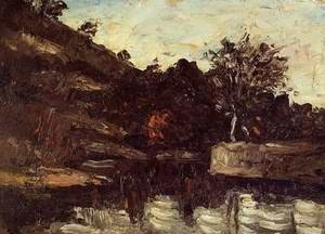 Oil the Painting - A Bend in the River by Cezanne,Paul