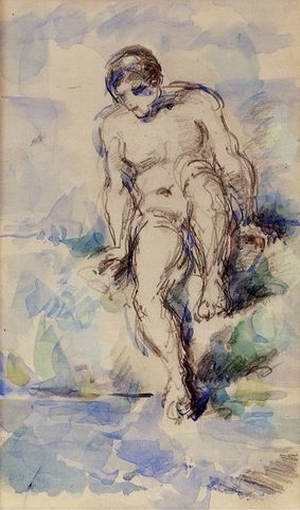 Oil water Painting - Bather Entering The Water by Cezanne,Paul