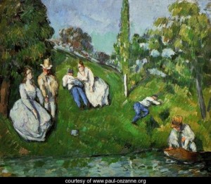 Oil Painting - Couples Relaxing By A Pond by Cezanne,Paul