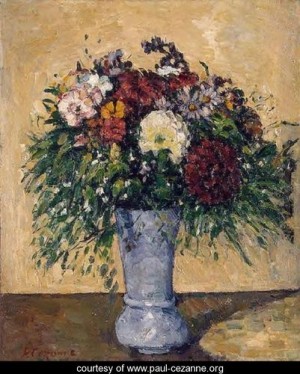 Oil blue Painting - Flowers In A Blue Vase by Cezanne,Paul