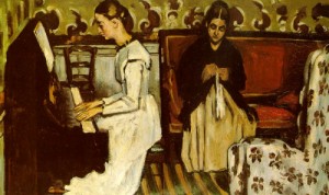 Oil girl Painting - Girl at the Piano (Ouverture to Tannhäuser), 1868-69 by Cezanne,Paul