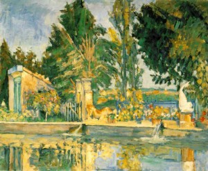 Oil the Painting - Jas de Buffan, The Pool  c.1876 by Cezanne,Paul