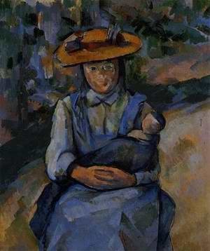 Oil girl Painting - Little Girl With A Doll by Cezanne,Paul