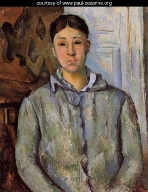 Oil blue Painting - Madame Cezanne In Blue Aka Sant Van Victoria by Cezanne,Paul
