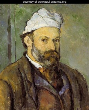 Oil portrait Painting - Self Portrait In A White Cap by Cezanne,Paul