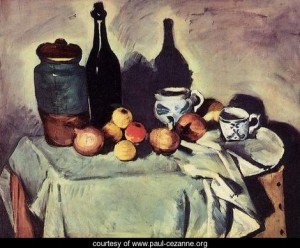 Oil life Painting - Still Life Post Bottle Cup And FruitStill Life Post Bottle Cup And Fruit by Cezanne,Paul