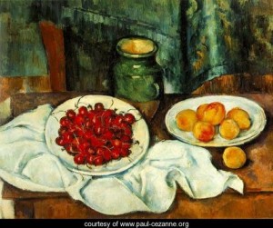 Oil life Painting - Still Life With A Plate Of Cherries Aka Cherries And Peaches by Cezanne,Paul