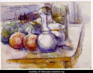 Oil still Painting - Still Life With Carafe Sugar Bowl Bottle Pommegranates And Watermelon by Cezanne,Paul