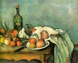 Oil still Painting - Still Life with Onions and Bottle  1895-1900 by Cezanne,Paul