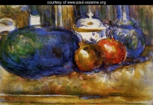 Oil still Painting - Still Life With Watermelon And Pemegranates by Cezanne,Paul