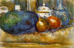 Oil life Painting - Still Life with Watermelon and Pomegranates  1900-1906 by Cezanne,Paul