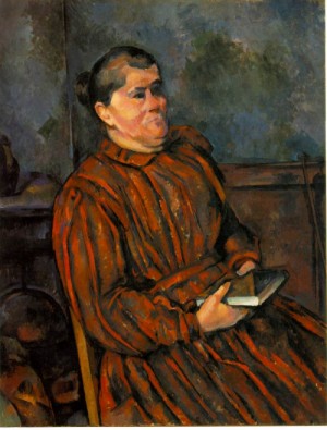Oil red Painting - Woman in a Red Striped Dress     1892-96 by Cezanne,Paul