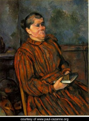 Oil red Painting - Woman In A Red Striped Dress by Cezanne,Paul