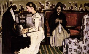 Oil girl Painting - Young Girl at the Piano   Overture to Tannhauser by Cezanne,Paul