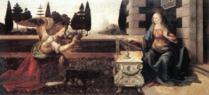 Oil da vinci,leonardo Painting - Annunciation  1472-75 by Da Vinci,Leonardo