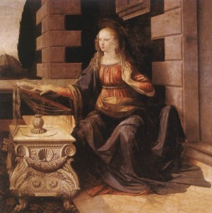 Oil da vinci,leonardo Painting - Annunciation (detail)    1472-75 by Da Vinci,Leonardo
