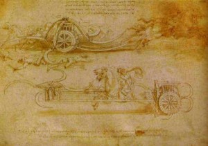 Oil da vinci,leonardo Painting - Battle Cart with Mobile Scythes. c. 1485 by Da Vinci,Leonardo
