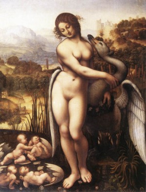 Oil the Painting - Cesare da Sesto. Copy of the Leda and the Swan by Leonardo. c.1505-1510 by Da Vinci,Leonardo